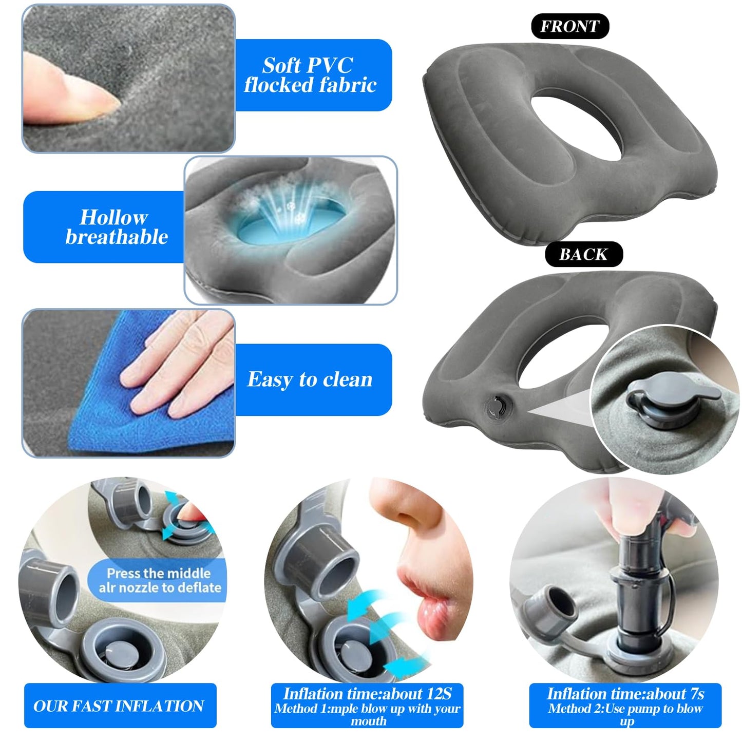 Crilemonis Inflatable Donut Cushion for Tailbone Relief, Portable Hemorrhoid Pillow with Ergonomic Design for Sciatica and Postpartum Support