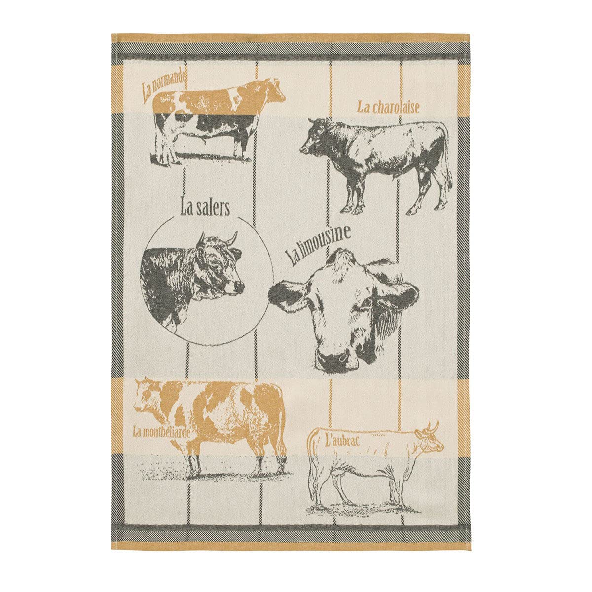 Coucke French Cotton Jacquard Bovine Breed Towel, 20 Inch by 30 Inch, Cream, 100% Cotton