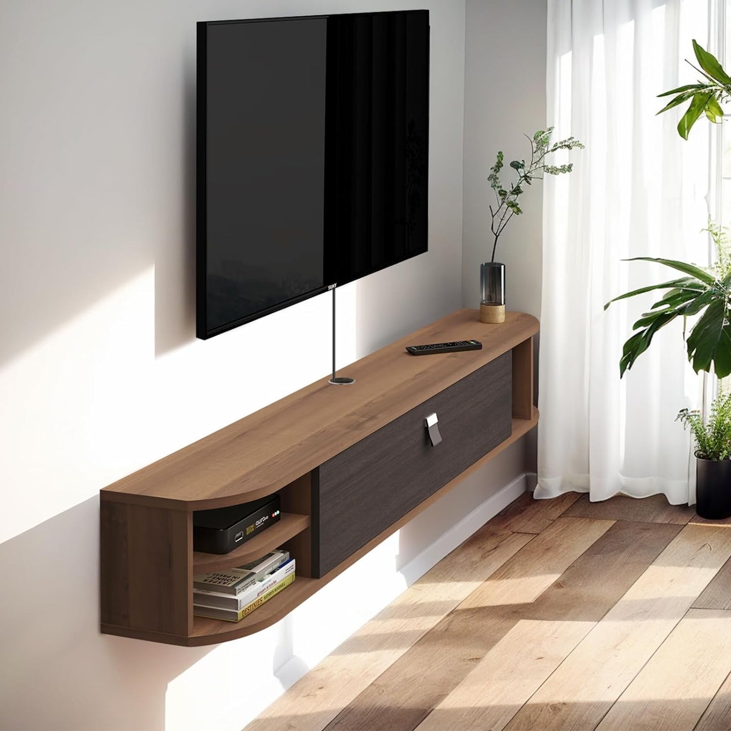 Pmnianhua Floating TV Shelves, Floating TV Unit Wall Mounted Under TV Stand Floating TV Console Entertainment Shelf Wall TV Cabinet for Living Room
