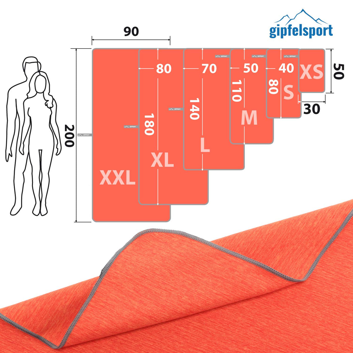gipfelsport Microfibre Towel orange 1x M110x50cm