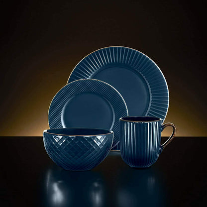 Tower T867002MNB Empire 16 Piece Dinnerware Set, Stoneware, Midnight Blue and Brass