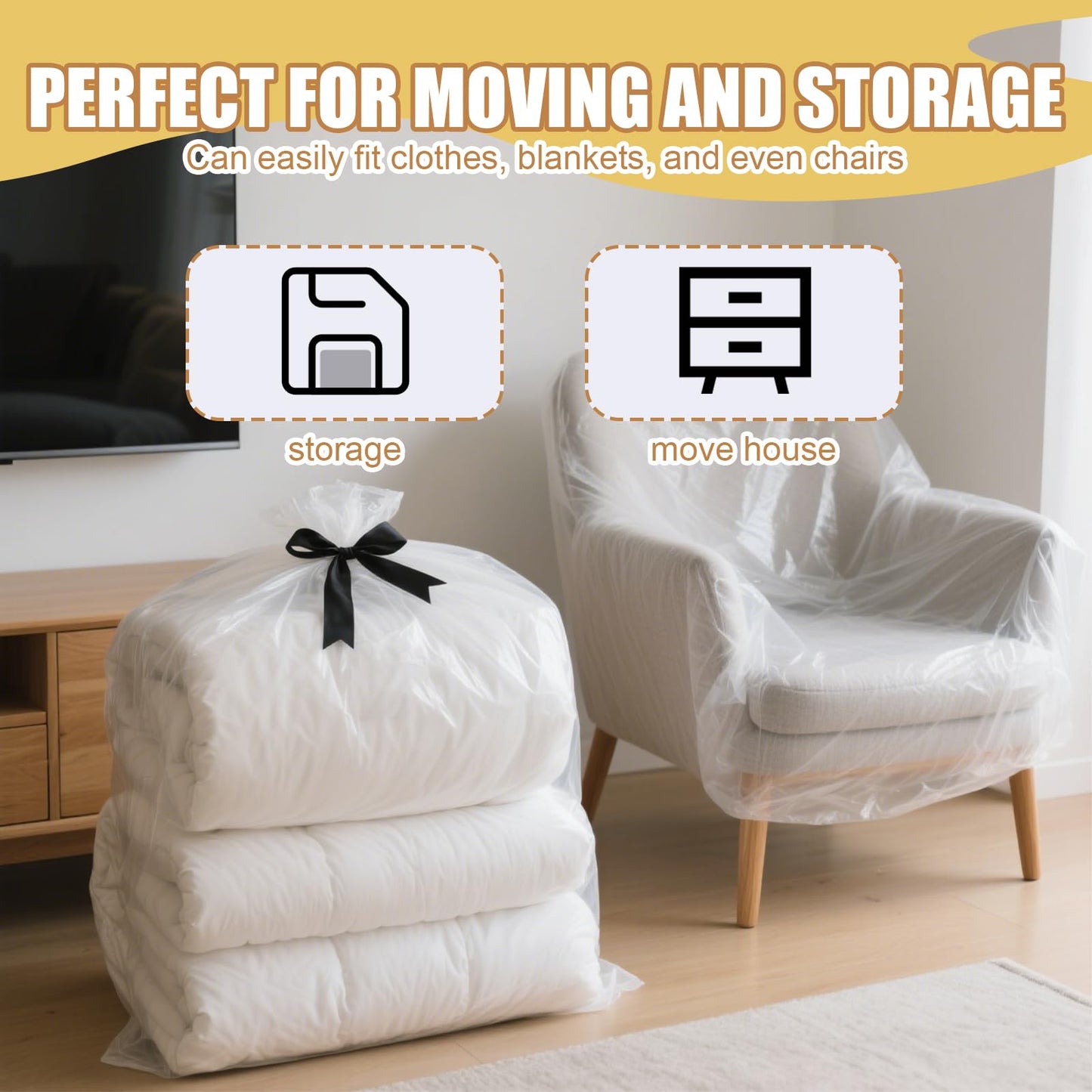 8 Pcs Extra Large Plastic Bags, 135 * 150cm Suitcase Storage Bag, Heavy Extra Large Clear Storage Bags, Clear Plastic Bag for Kitchen, Bathroom