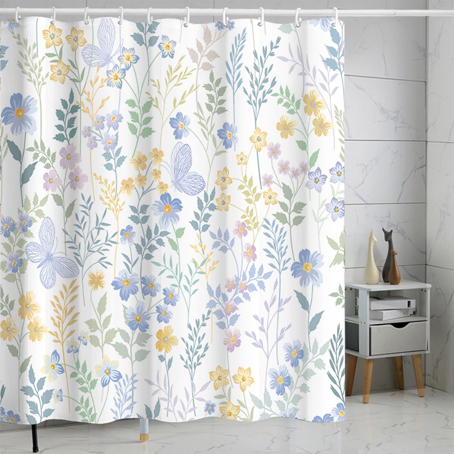 FAIRYGATE Shower Curtain Floral Bathroom Curtains Extra Long Wide Mould Proof Resistant Fabric for Wet Room Bath Outdoor Waterproof Garden Spring