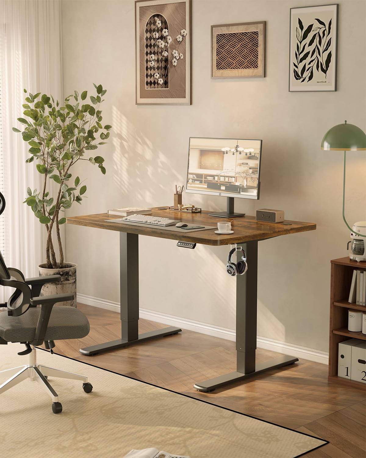 JUMMICO 80x60cm Electric Standing Desk with USB Charging Height Adjustable Desk with Sedentary Reminder Stand Up Desk with Splice Board for Home