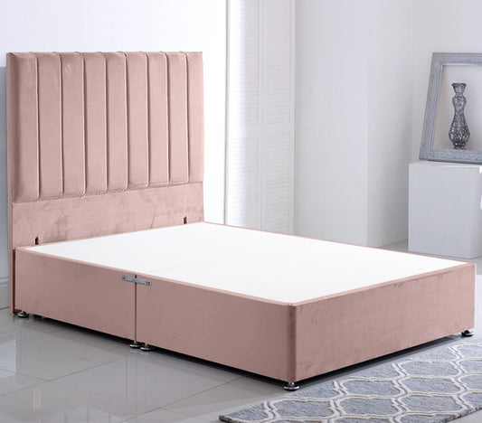 ComfoRest - Plush 3FT Stripe Single Divan Bed NO Mattress, NO Drawers | Sleek Velvet Frame with Grand 54" Headboard | Modern Bed Base for Stylish
