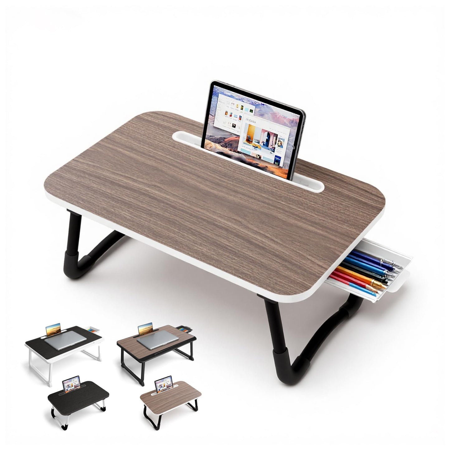 Small Lap Desk，Laptop Bed Desk 48 x30 cm for Breakfast in Bed, Work and Study, Home Office, Laptop Stand for Sofa、Couch、Bed, (Small Brown 48x30)