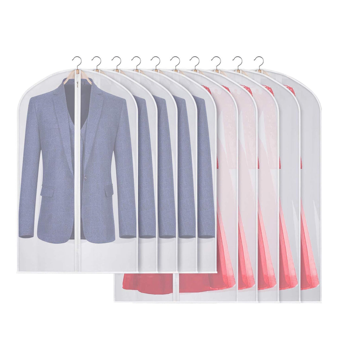 10 Pack Garment Dress Bags Covers with Zip 5Pcs 60*100CM + 5Pcs 60*120CM