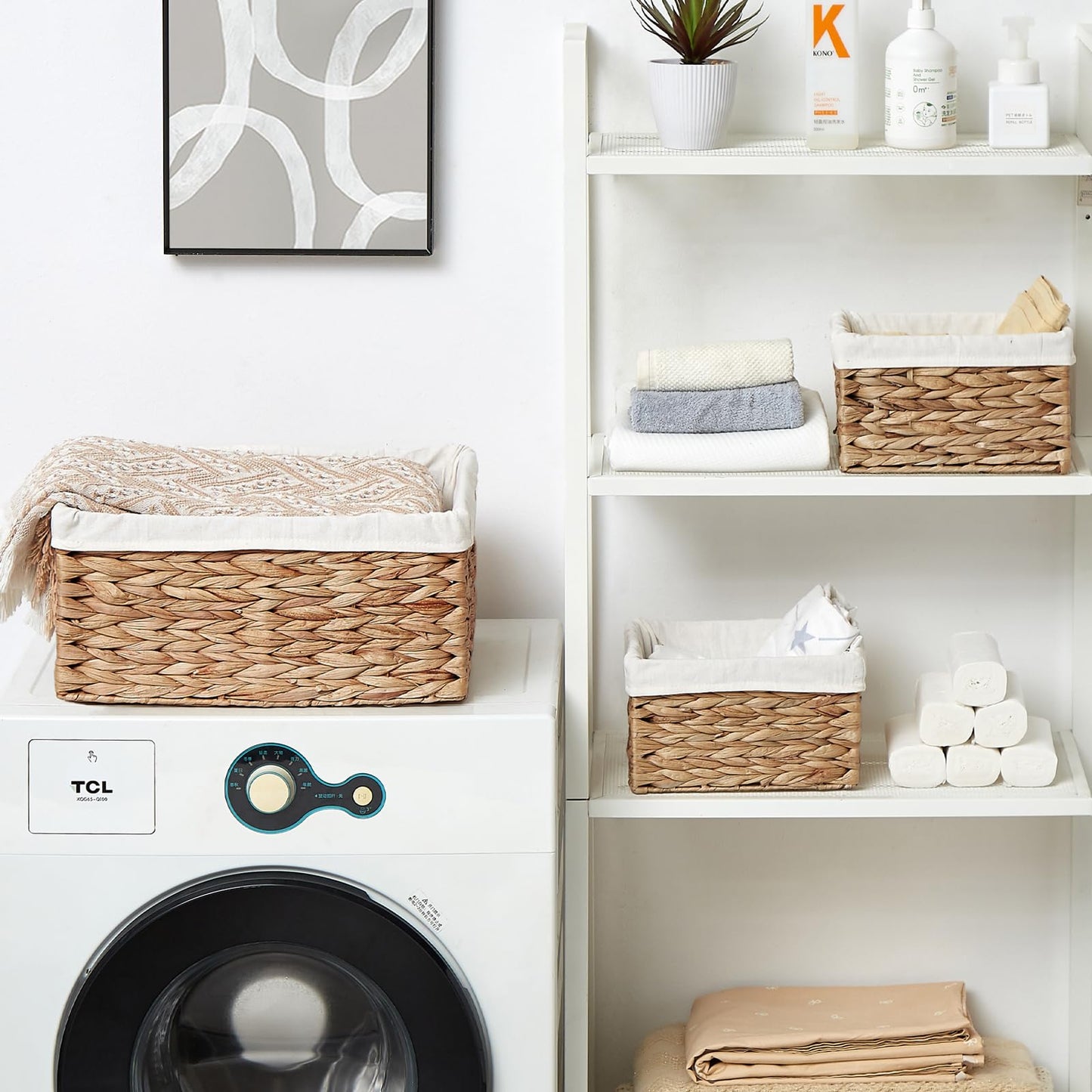 Vagusicc Wicker Storage Basket with Handles and Removable Fabric Lining