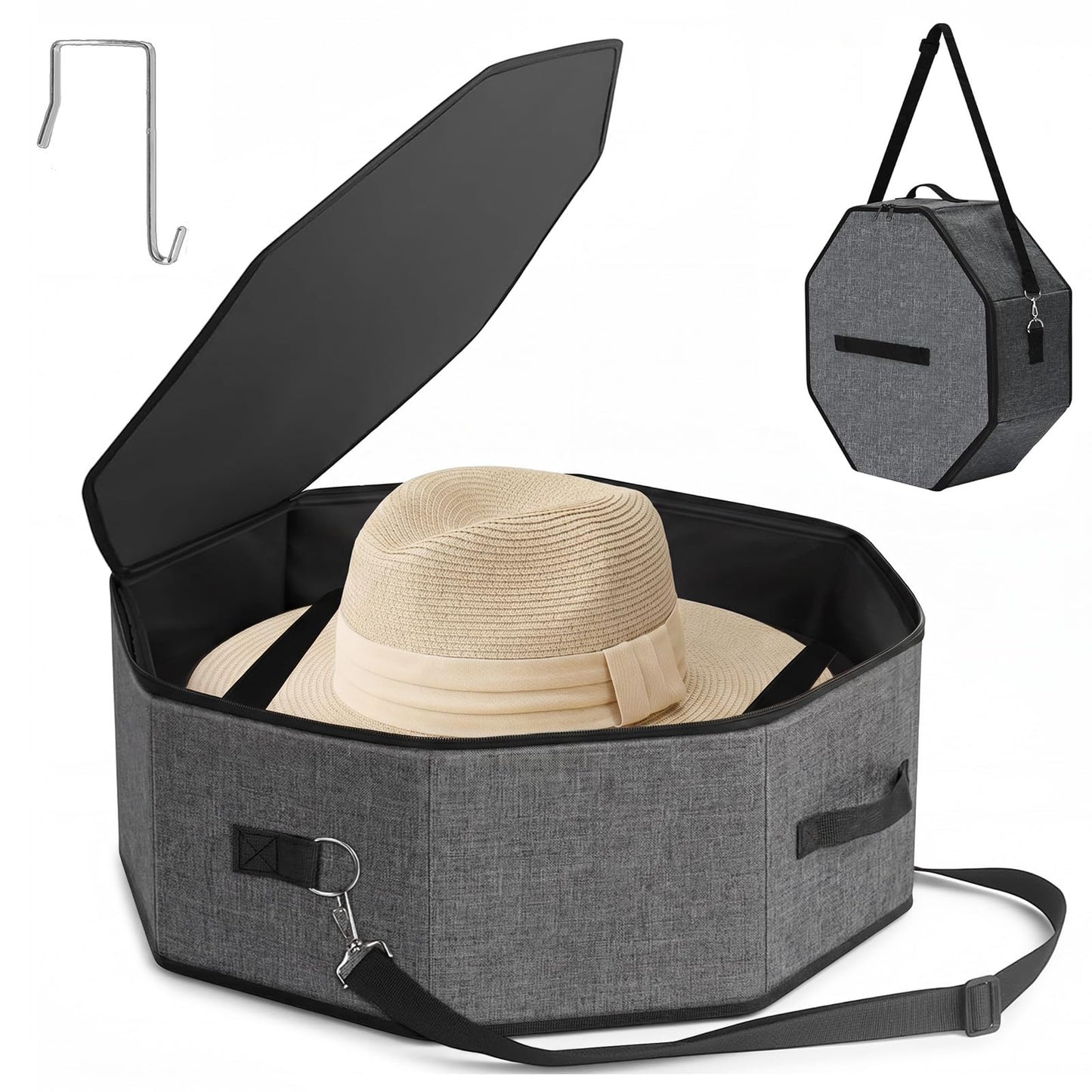 Dexpally Hat Boxes with Lids, Hat Storage Box for Travel, Foldable Portable Travel Hat Box