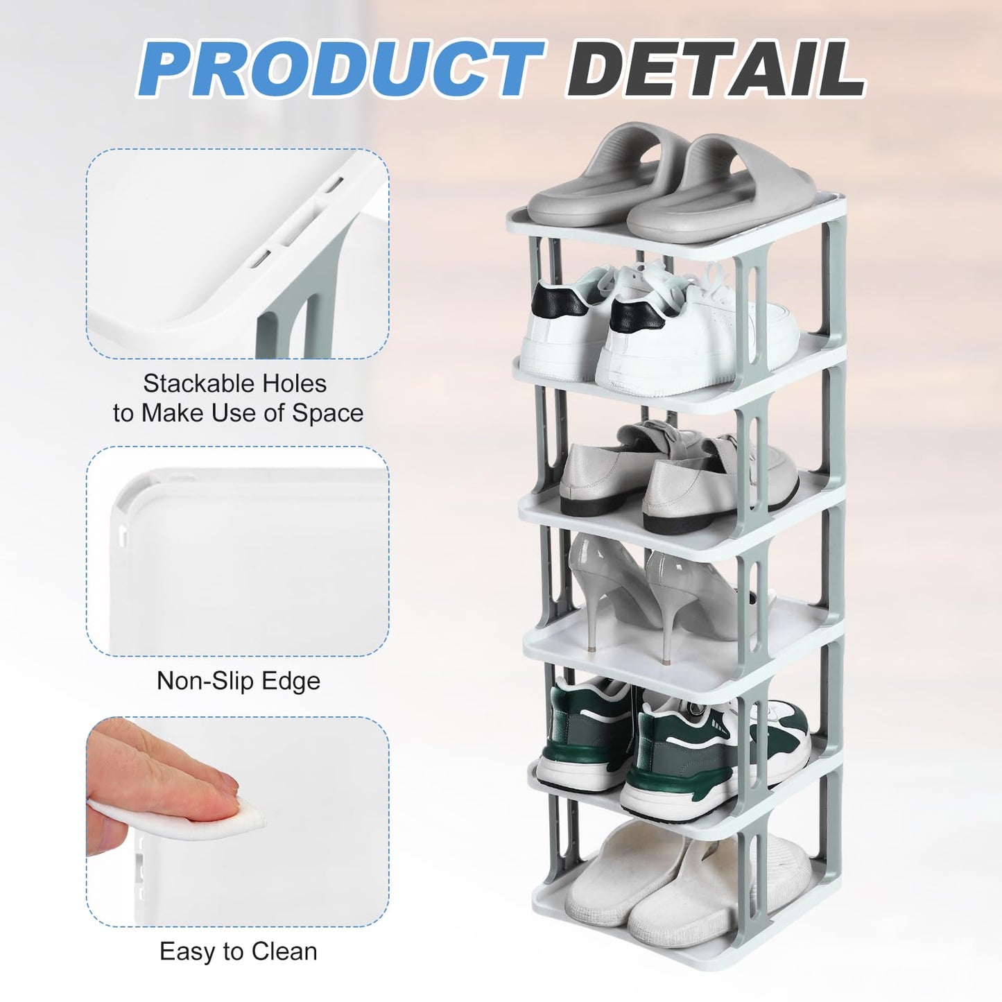 Sourcing Map 2-Tier Stackable Storage Organizer - Adjustable Vertical Shoe Rack With Portable Folding Holder Shelf for Entryway, Living Room, Garage