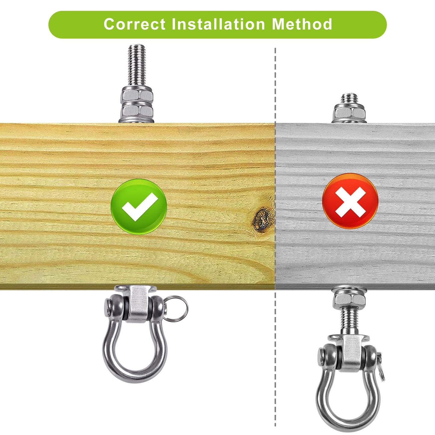 BeneLabel 6pcs Swing Hanger Bearing, Heavy Duty Hammock Hook M10 Hanging Chair Screw Eye Bolt 225mm Swivel Ceiling/Beam Mounting Bracket Kit for Yoga