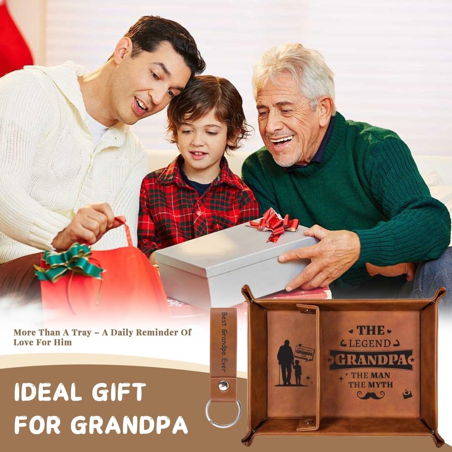 Belillpipi Valet Tray Gifts for Grandad, Bedside Organiser Grandfather Birthday Gift, Best Presents for Grandad on Fathers Day Christmas