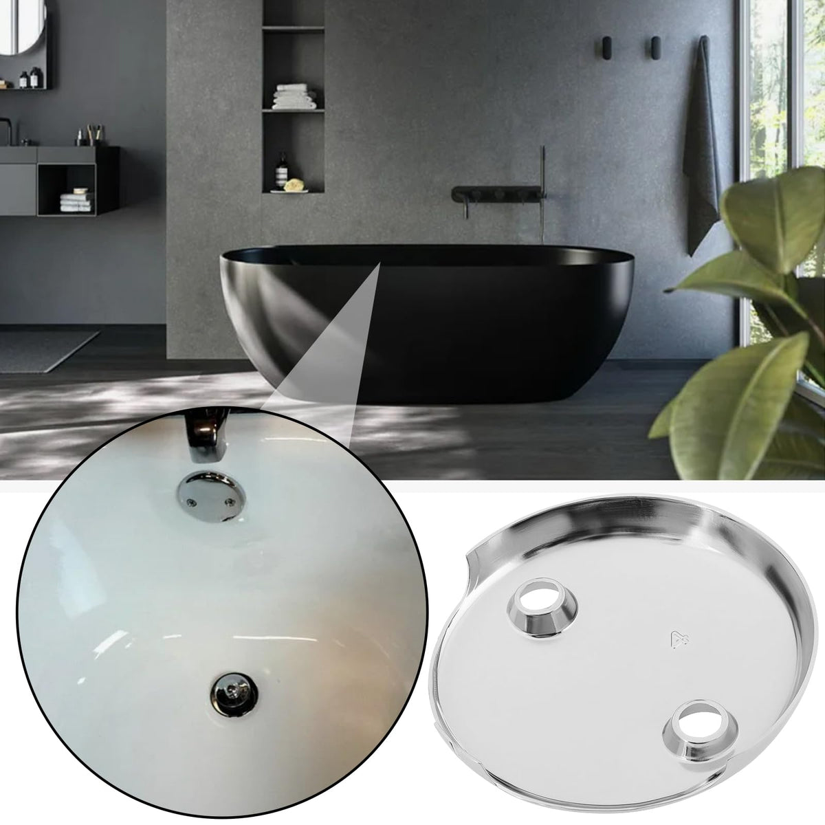 LT Easiyl 1PC Two Hole Bathtub Overflow Faceplate Diameter 81mm Hole Center Distance 50mm with Screw Stainless Steel Bathtub Overflow Drain Cover