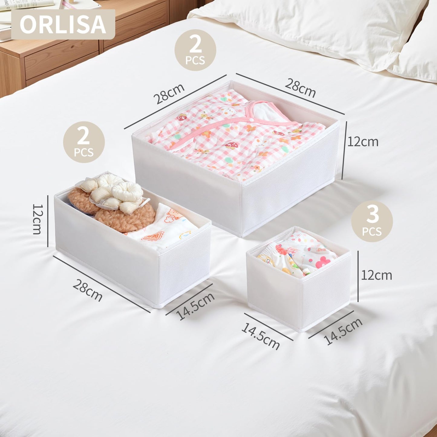 ORLISA Drawer Organiser for MALM Chest of Drawers, 7-Pack Clothes Drawer Dividers Set, Fabric Storage Boxes for Underwear, Socks & Baby Clothes
