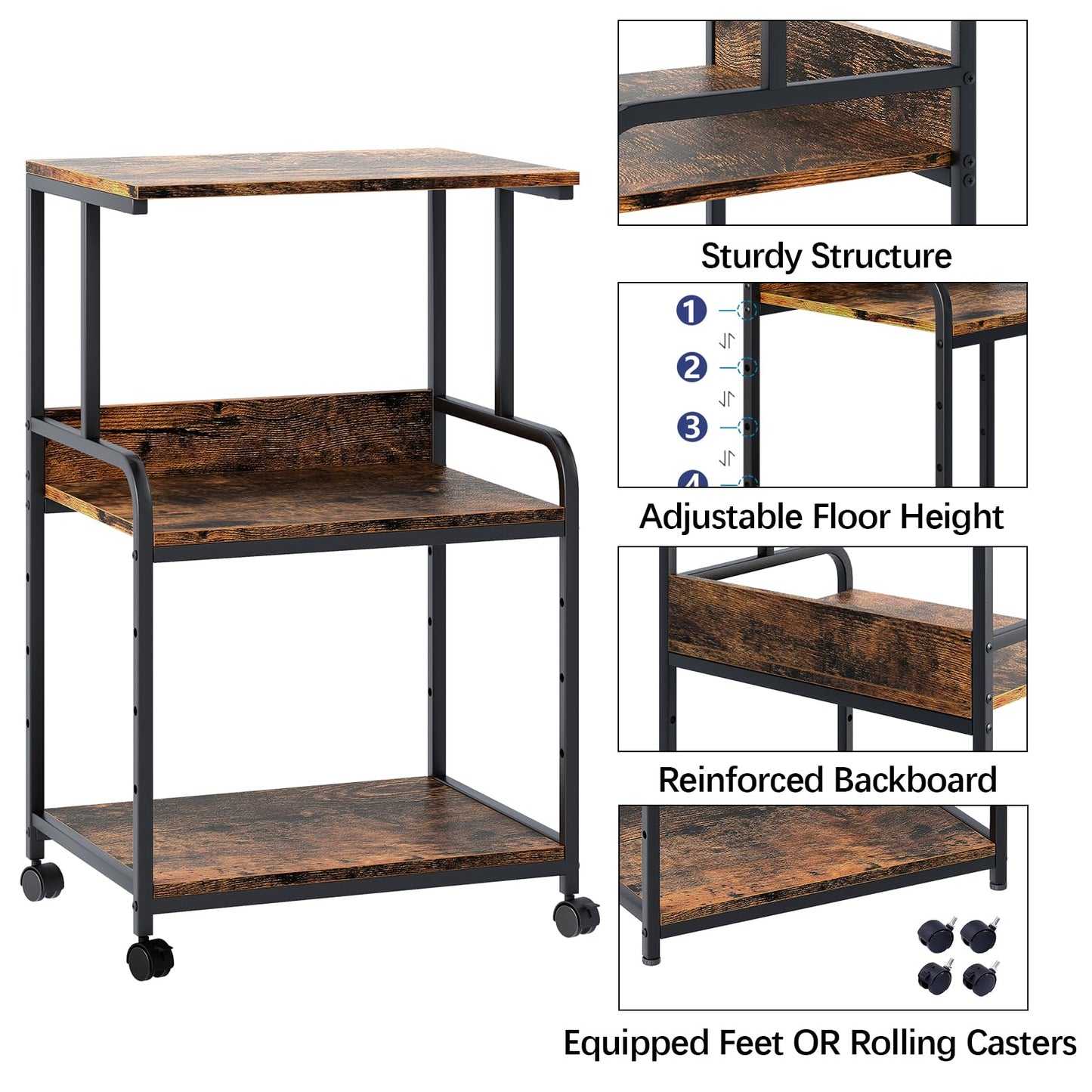 Garden 4 you Printer Stand Table with Storage,3d Printer Shelf,3-Tier Printer Organizer With Shelf and Wheels