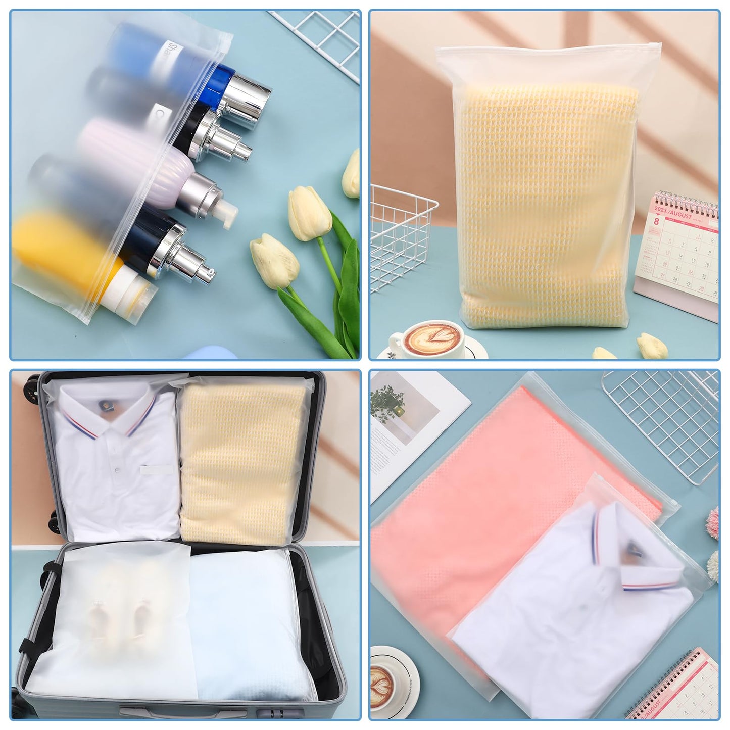 40 Pcs Clear Storage Bags, Reusable Travel Clothes Bags, 50*40CM+40*30CM