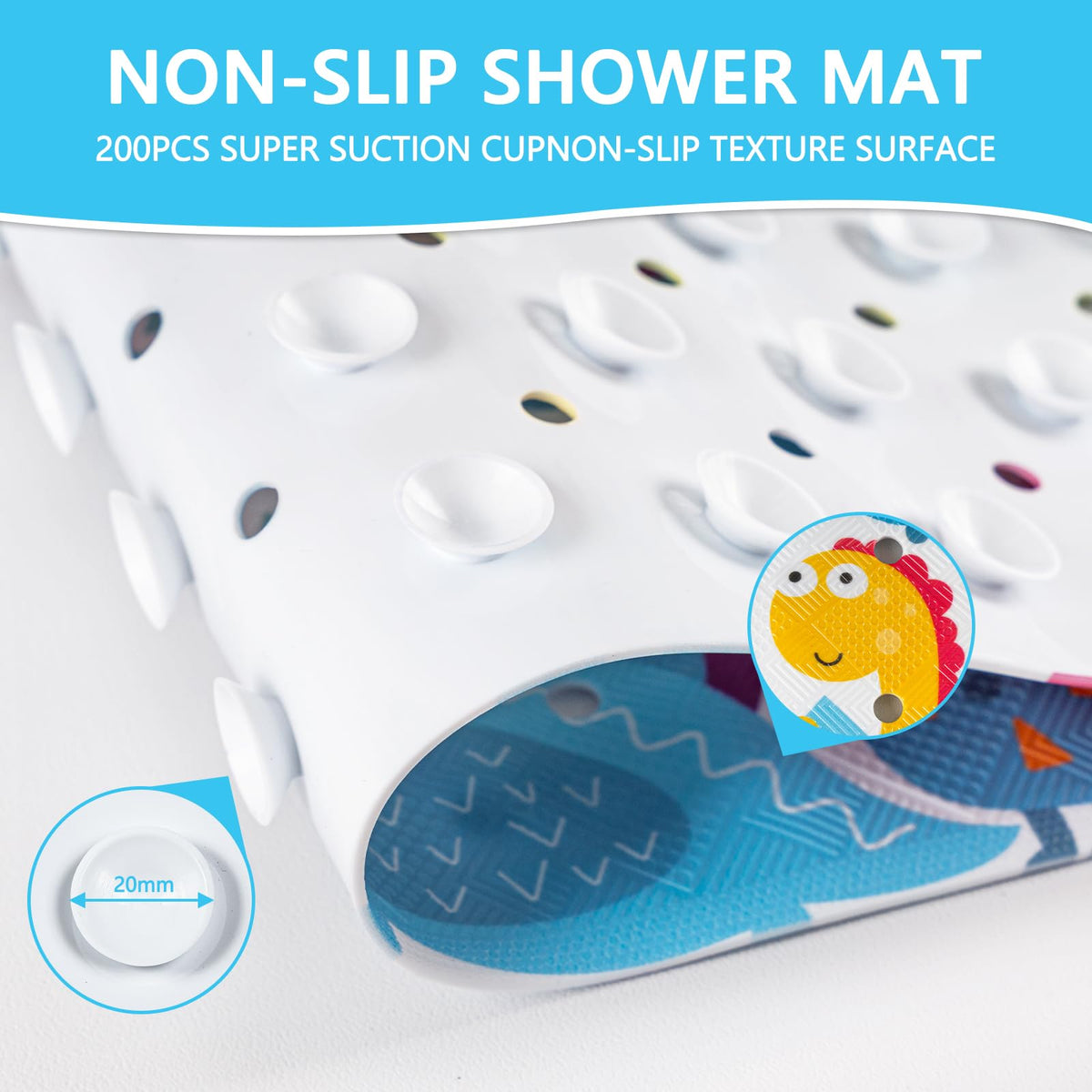 Capslpad Bathtub Mat Non Slip Anti Mould 40x100 cm Cartoon Dinosaurs Bath Mats Extra Large Soft Bath Seat Mat with Suction Cups & Drain Holes Machine