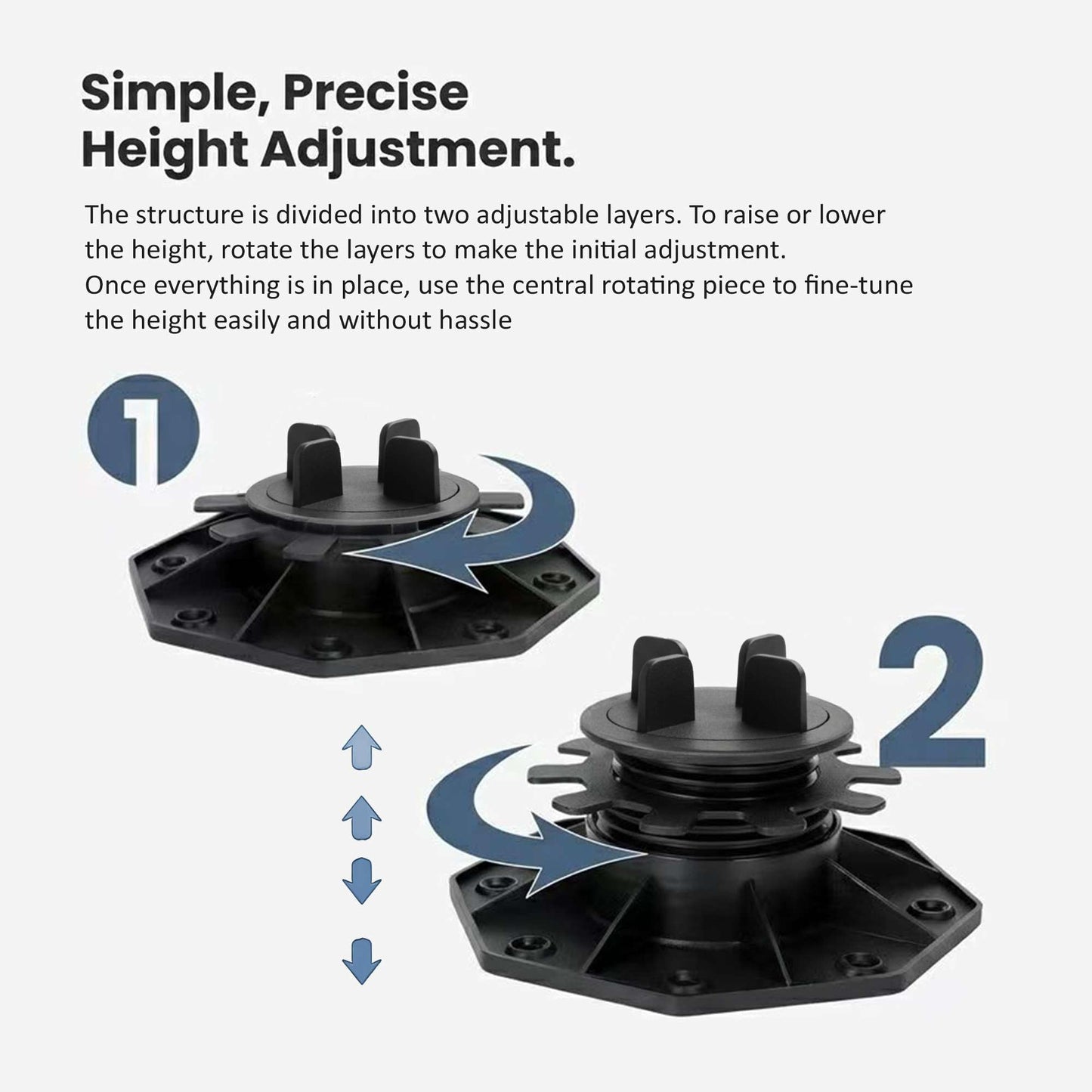 Nicoman Adjustable Tile & Paver Support Pedestal – Height Adjustable, Black Heavy-Duty Plastic, Paving Leveling & Drainage System
