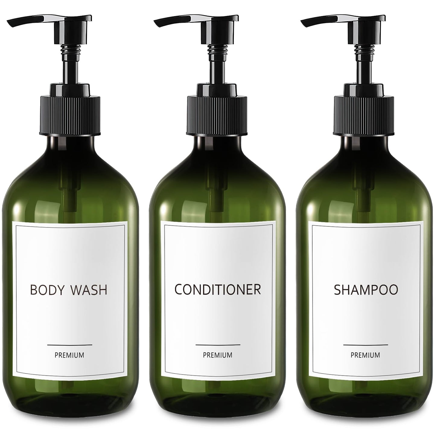 GMISUN Shampoo and Conditioner Bottles, Plastic Green Shower Gel Dispenser