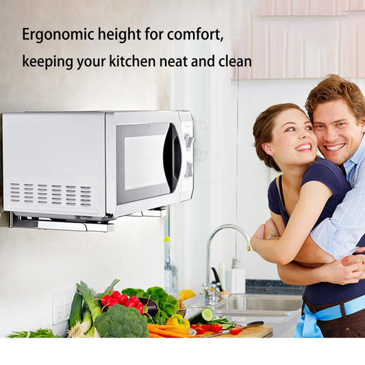 VZLYMTV Microwave Shelf Wall Mount Made of Stainless Steel - Space-Saving Wall Mounting with Double Hooks for Kitchen Organisation