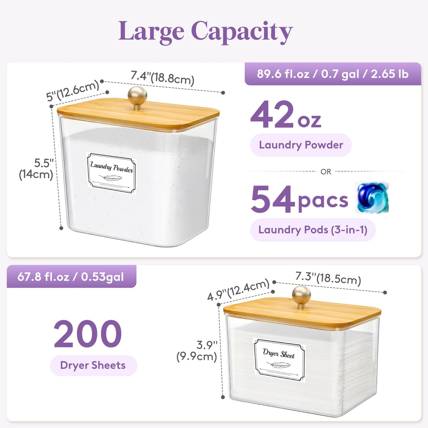 Lifewit Laundry Pods Container with Label Sticker& Scoop, 2.6+2L, 2 Pcs