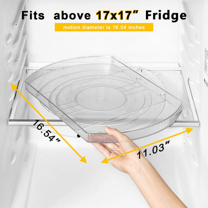 ROWNYEON 2 Pack Lazy Susan Turntable Organiser for Fridge,16.5'' Clear Rectangular Fridge Organisers Storage, Rotating Spice Rack, Fridge Lazy Susan