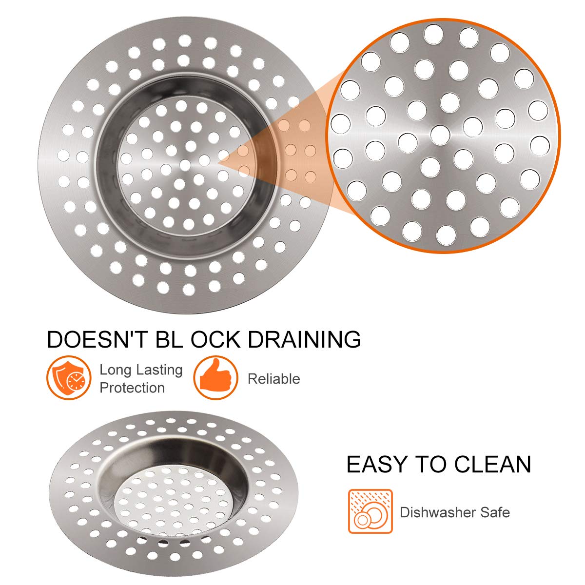 Macco 3 Pack Sink Strainer in Kitchens and Bathrooms Plug 78mm Diameter Hair Catcher for Bathtub Shower（90 holes)