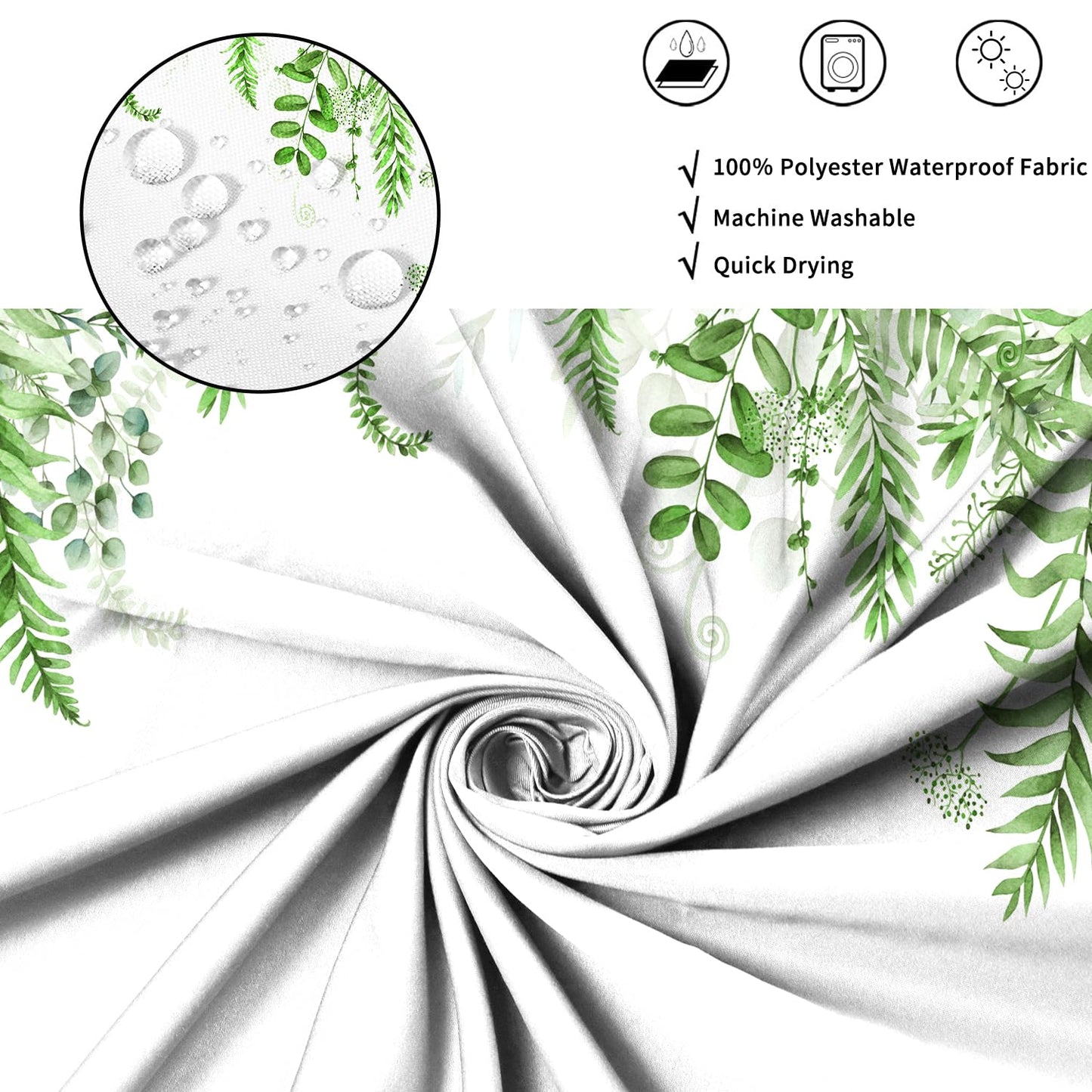 ASDCXZ Green Eucalyptus Shower Curtain 180x200 cm, Green Eucalyptus Leaves Spring Watercolor Plants Waterproof Bath Curtain Polyester Textile