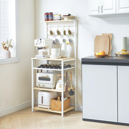 YMYNY Kitchen Baker's Rack, Microwave Oven Stand with Storage Shelves, Industrial Coffee Bar Station, with Adjustable Wine Holders and S-Hooks