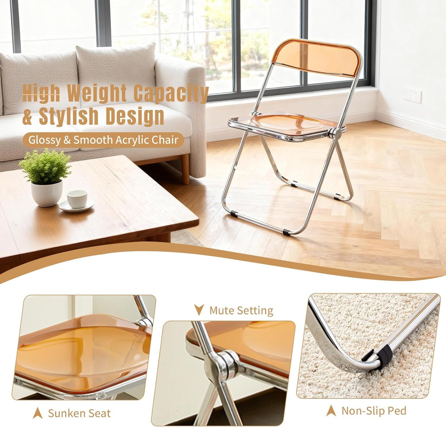 TAO ONE Acrylic Folding Chair Clear Morden Chrome Chair-Tawny