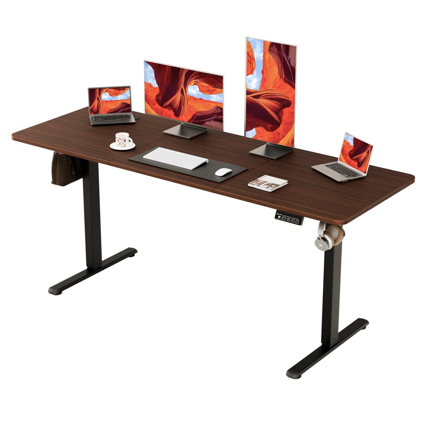 ERGOMAKER Electric Standing Desk 170x60cm, 2 Memory Presets, Black Walnut