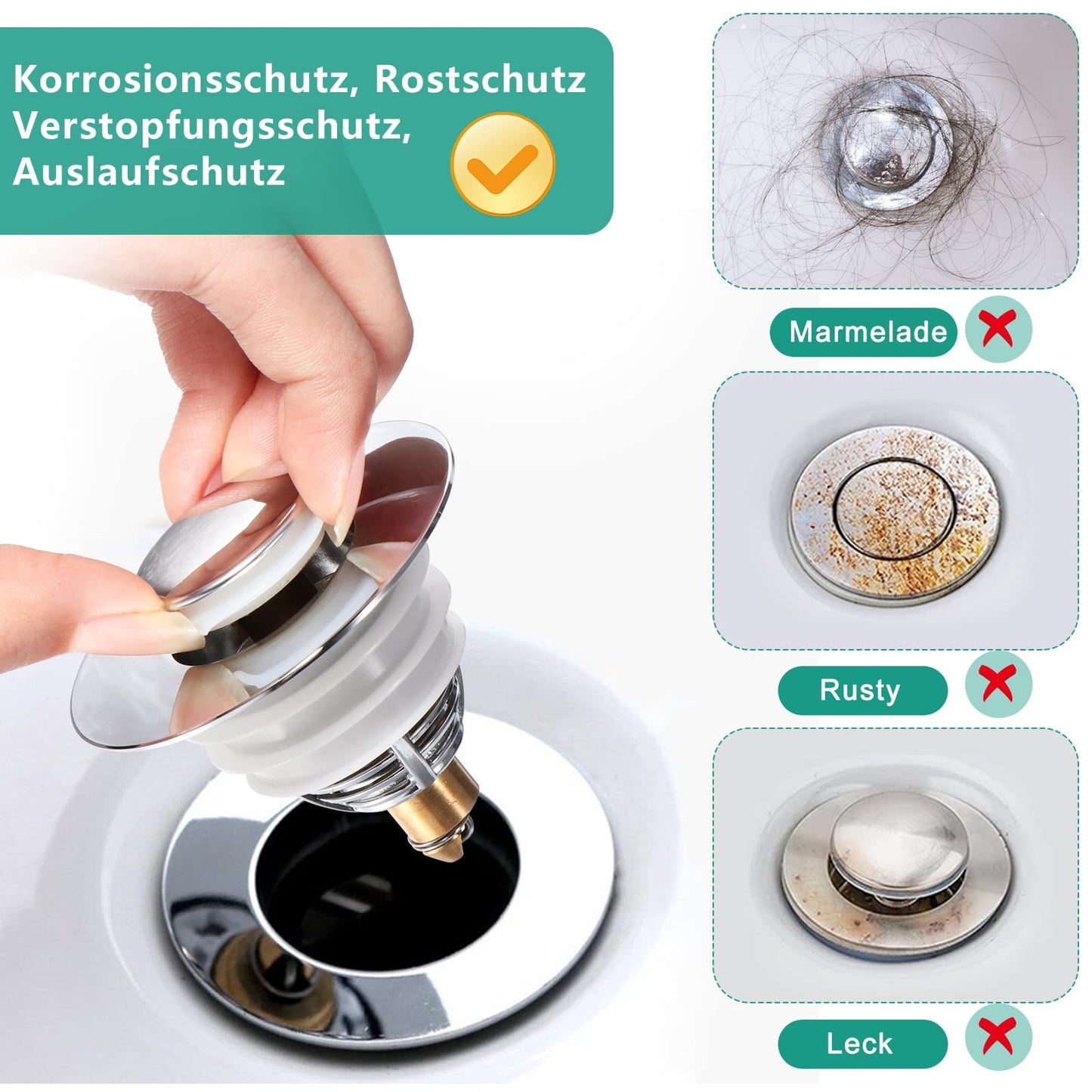 Diboniur Sink Plug, Bathroom Sink Plug Replacement, Universal Sink Stopper, Sink Plug Strainer Stainless Pop up Bidet Plug for Bathtub, Kitchen