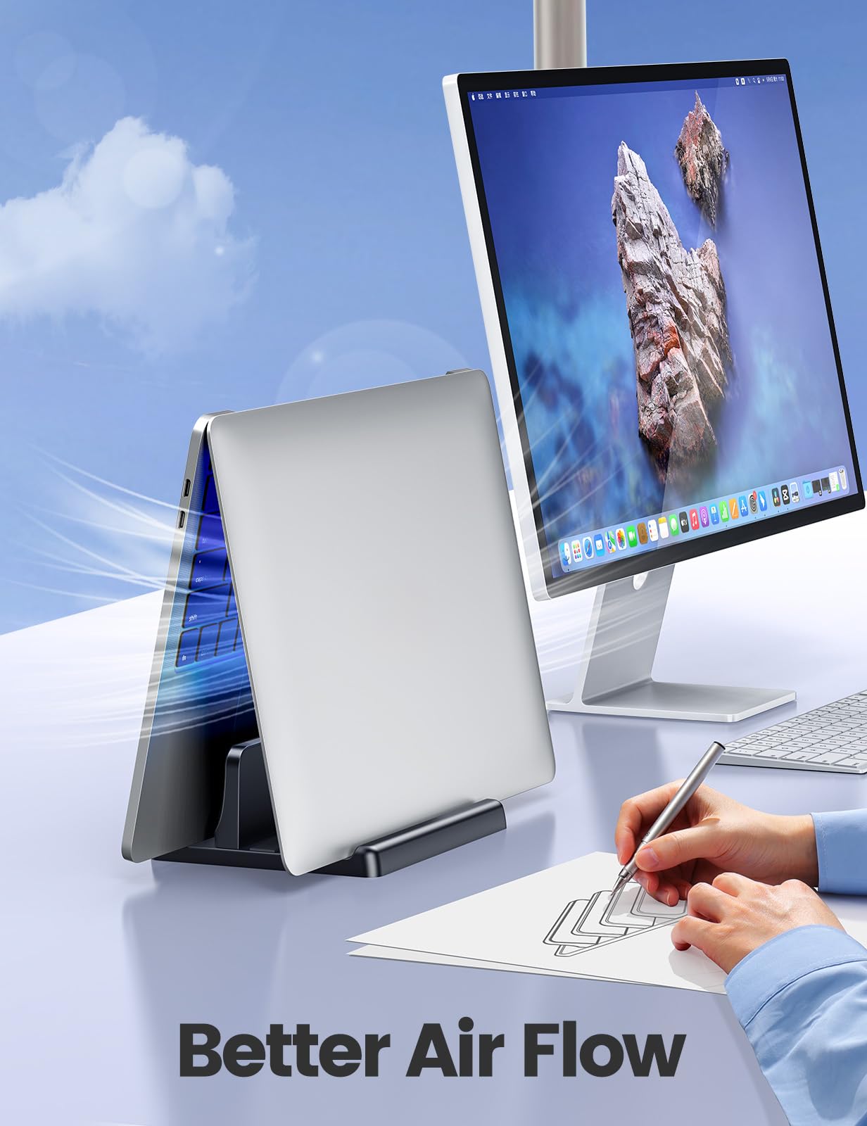 VAYDEER Vertical Laptop Stand, 1-Slot, Adjustable, ABS, Black