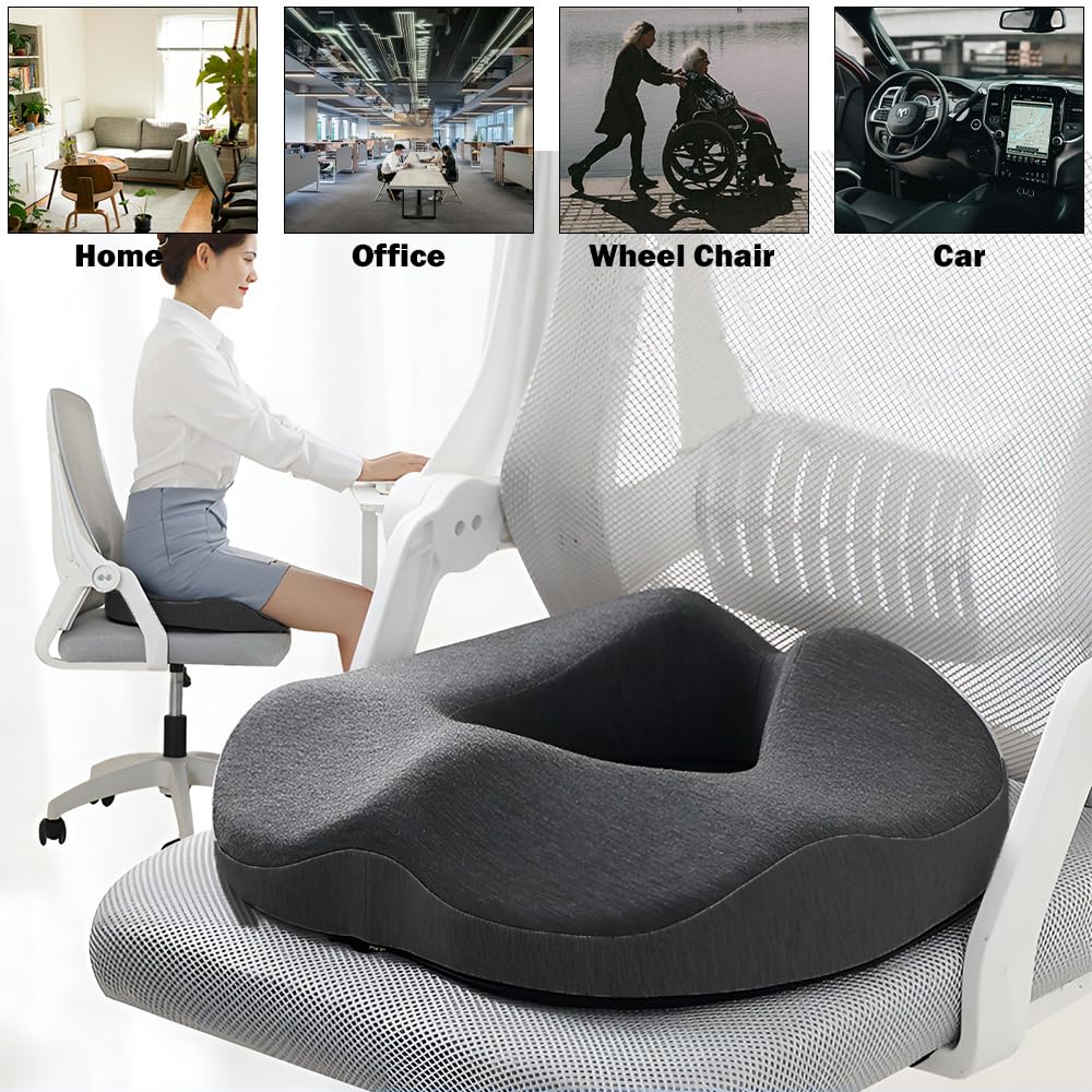 Donut Cushion,Doughnut Sciatica Hemorrhoid Orthopedic Coccyx Cushion for Pressure Relief,Tailbone Pain,Memory Foam Ring Seat Cushions for Car,Office