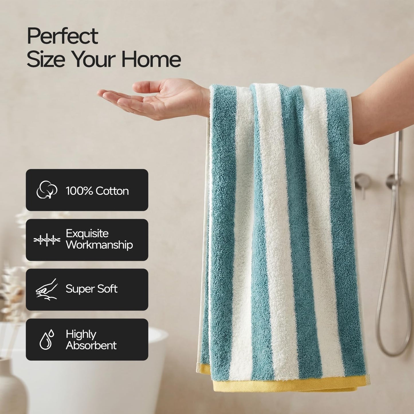 REDKISS 2 Pack Striped Hand Towels for Bathroom - 100% Cotton Decorative Hand Towel Set, 32x72cm, Soft Absorbent and Quick-Dry Towels for Bathroom