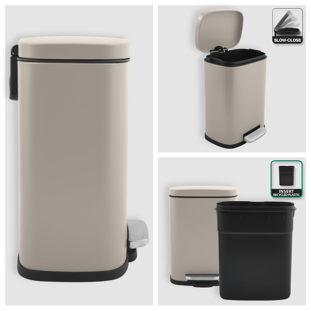 Spirella Akira Collection Pedal Bin 21.4 x 17.6 x 30 cm 5 Litres, Steel, Beige, 21.4 x 17.6 x 30 cm
