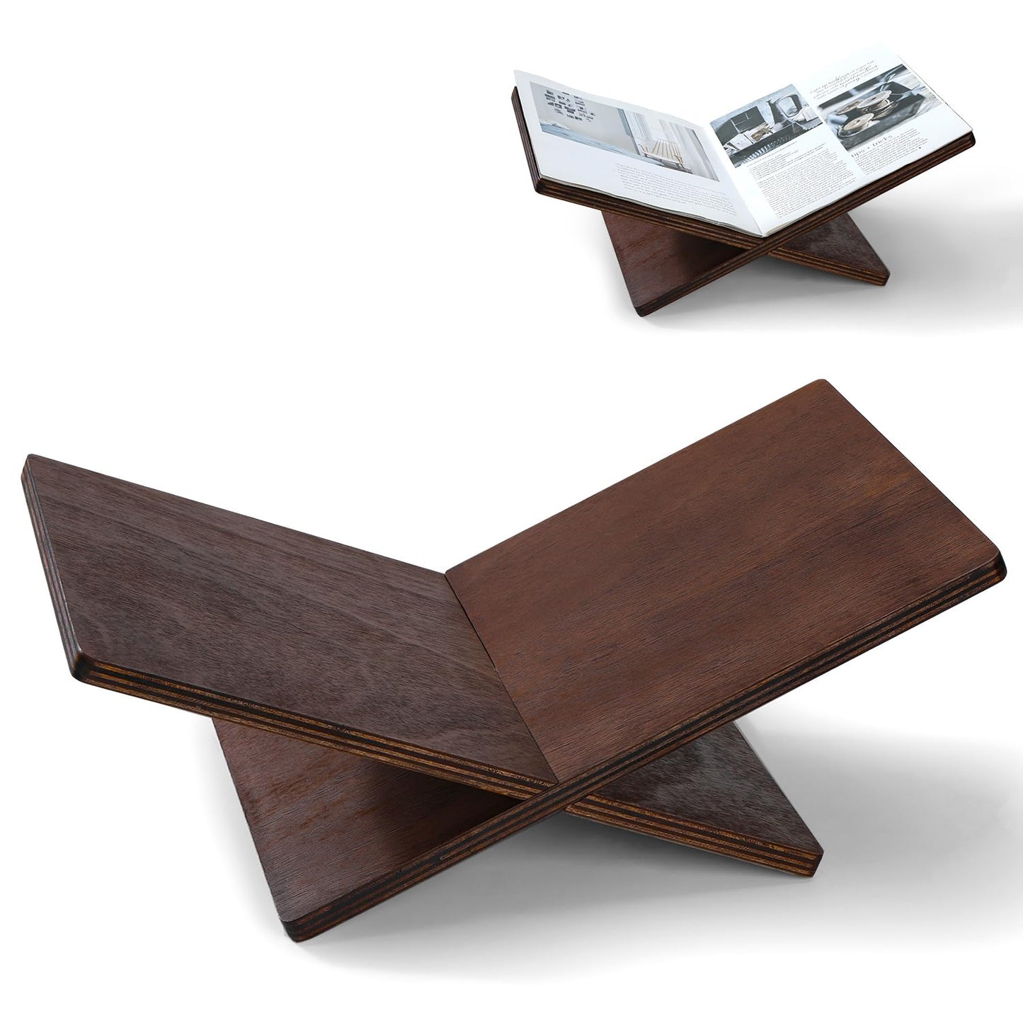 Wooden Large Book Stand for Desktop Display & Reading – Extra Large Cross Frame Open Book Holder, Sleek Finish