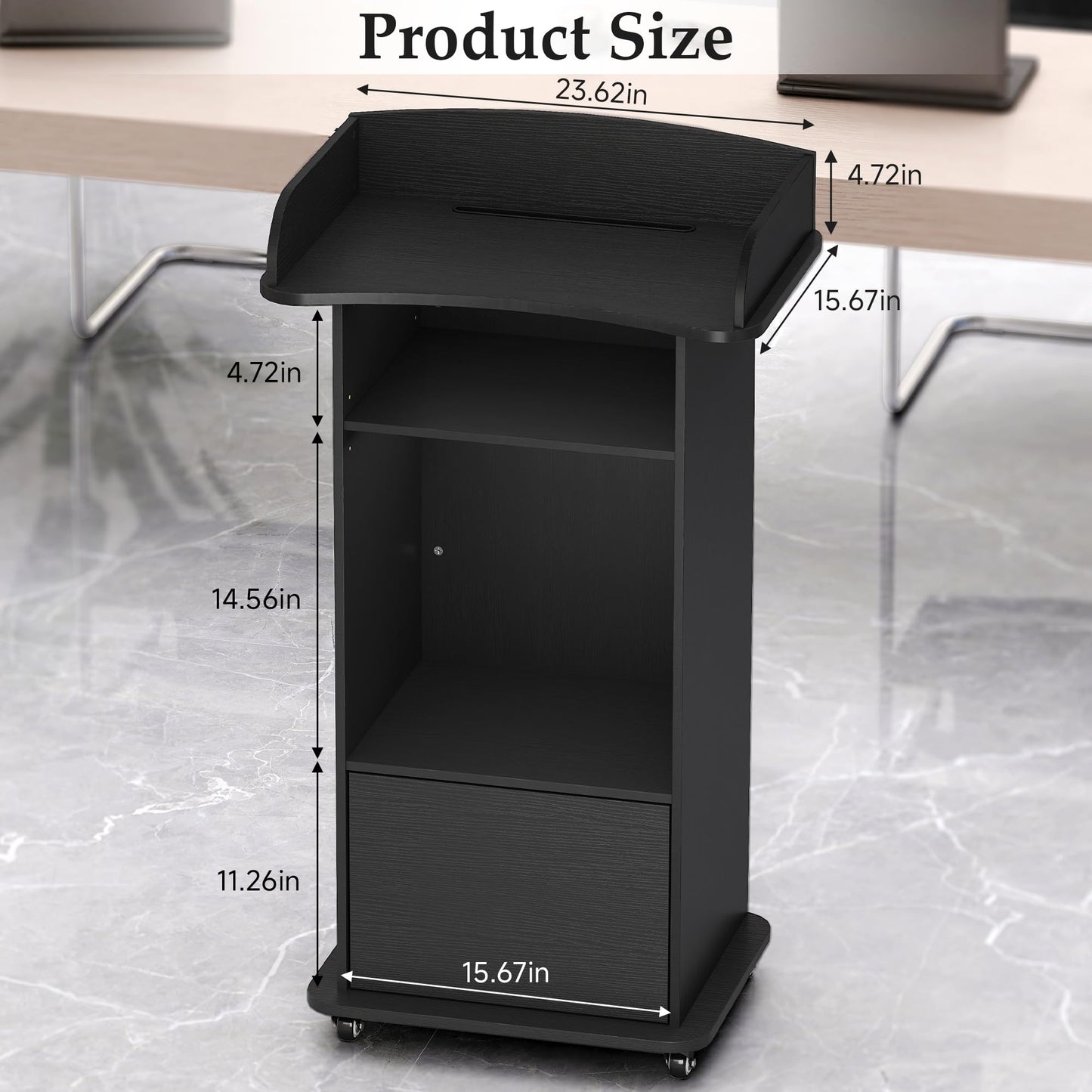 Suuiwau Portable Podium Stand with Adjustable Shelf & Lockable Wheels