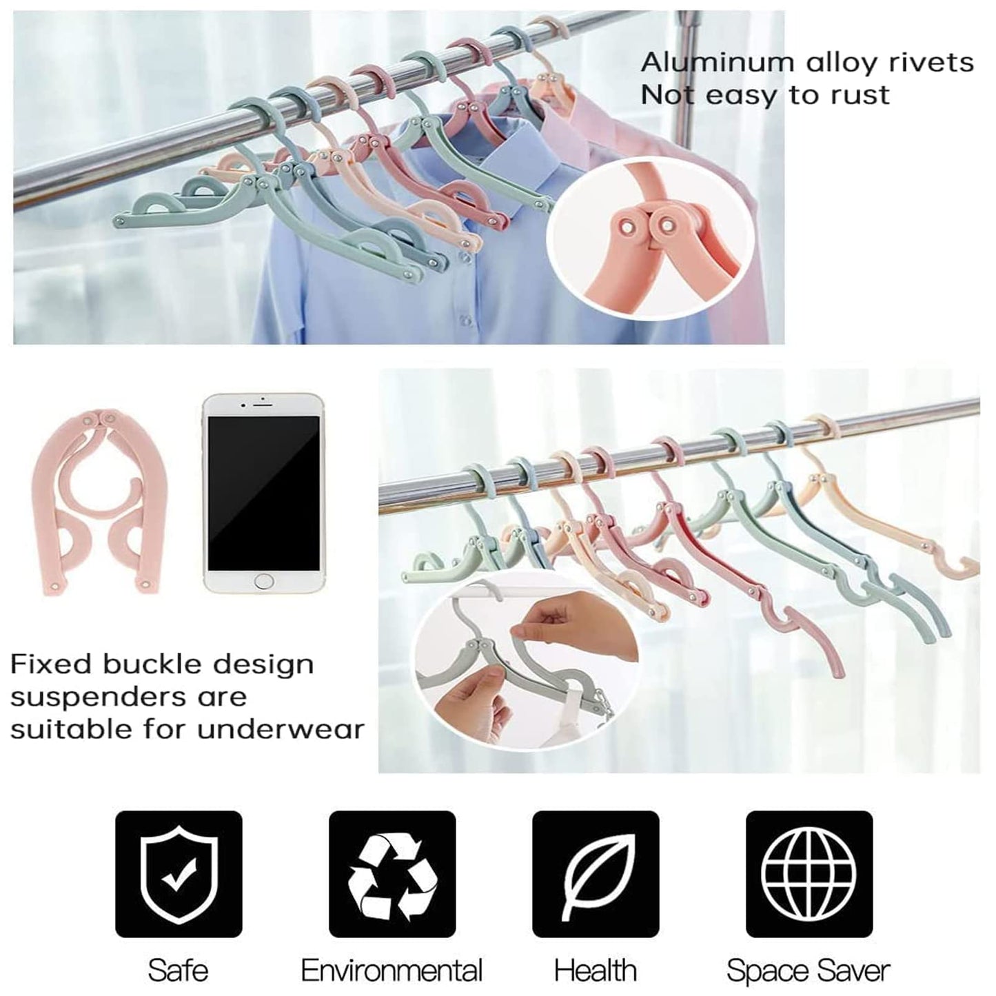 Portable Travel Hangers, 12 PCS Portable Folding Plastic Clothes Coat Hangers, Magic Folding Coat Racks Multifunction Travel Accessories for Home