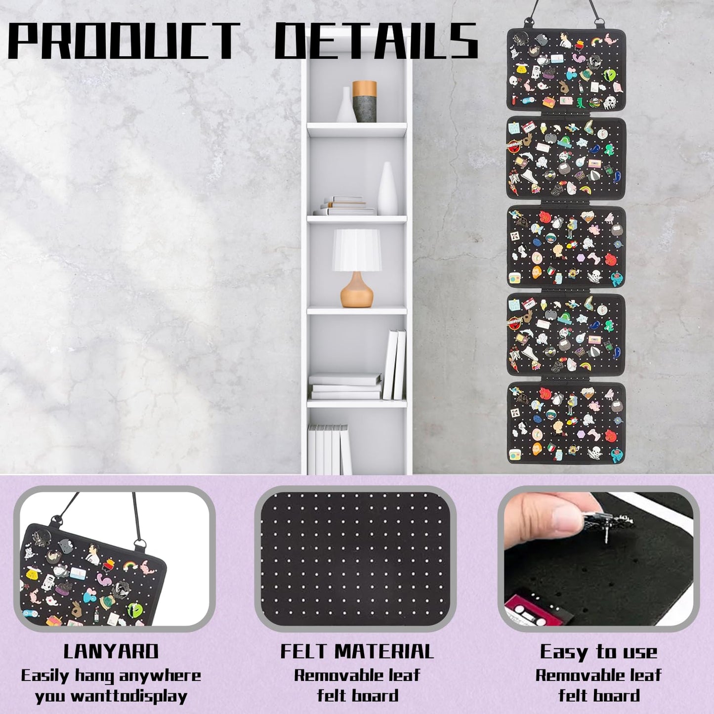 TUBAWD Pin Badge Display, Pin Display, Enamel Pins Displays – 5-Sheet Removable Felt Organizer Board with 850 Holes