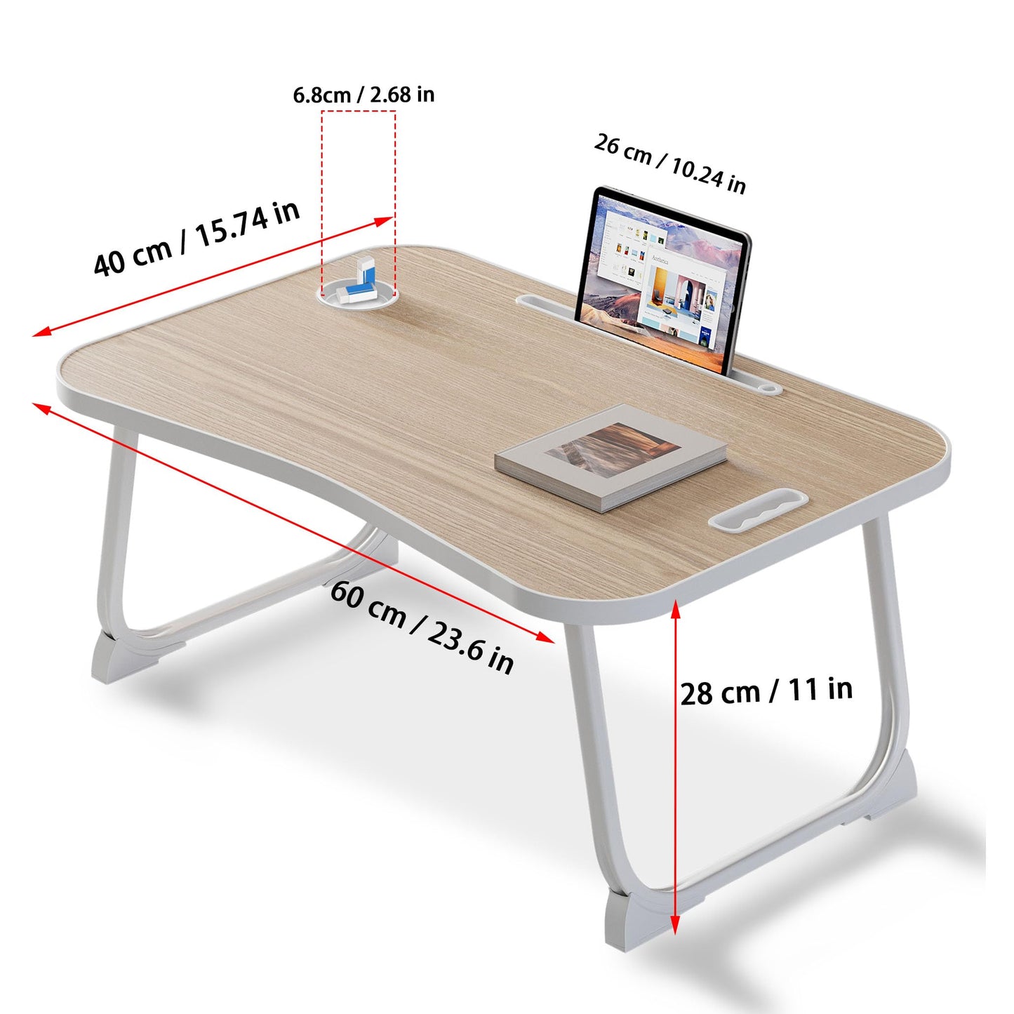 Laptop Bed Desk, Lap Desk Breakfast Tray Table for Eating, Reading, Writing, Laptop Stand for Bed, Sofa, Home and Office (Wood)