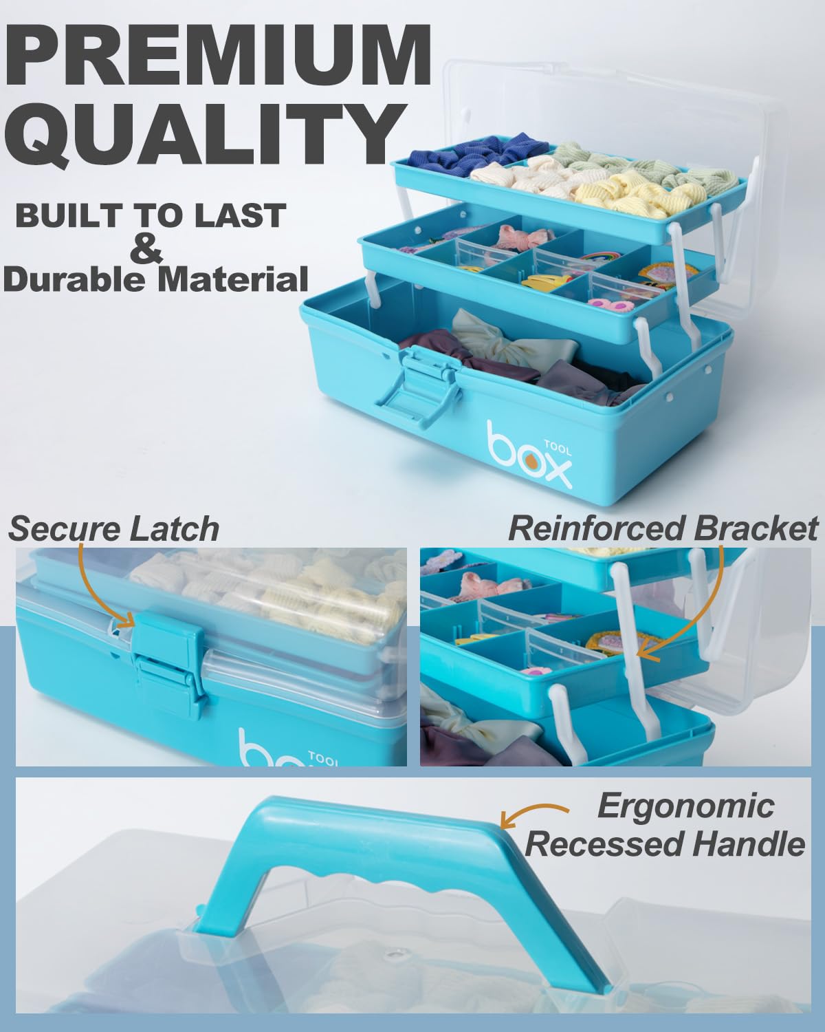 12in Three-Layer Multipurpose Storage Box Organizer Folding Tool Box/Art & Crafts Case/Sewing Supplies Organizer/Medicine Box/Family First Aid Box
