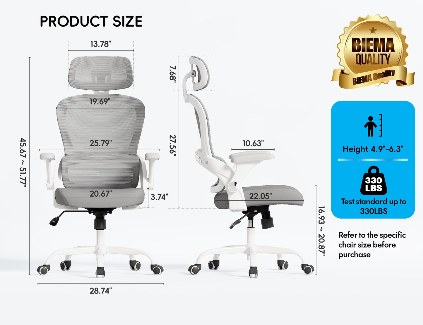 TRALT Office Chair - Ergonomic Office Chair with Back Support - Home Office Desk Chairs - 330lbs Wide Seat Big and Tall Office Chairs with Headrest