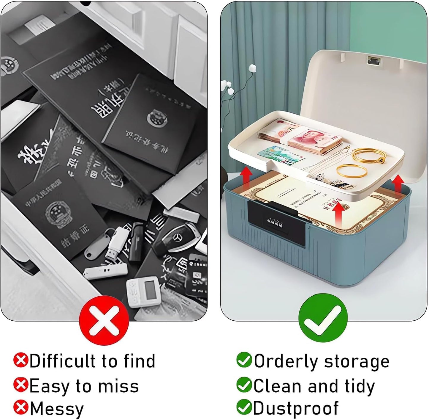 Chiziyixin 2 Layer Medicine Storage Box,Medication Lock Box with 4 Digital Code,Portable Handle,Removable Tray,Lockable Medical Storage Organiser for
