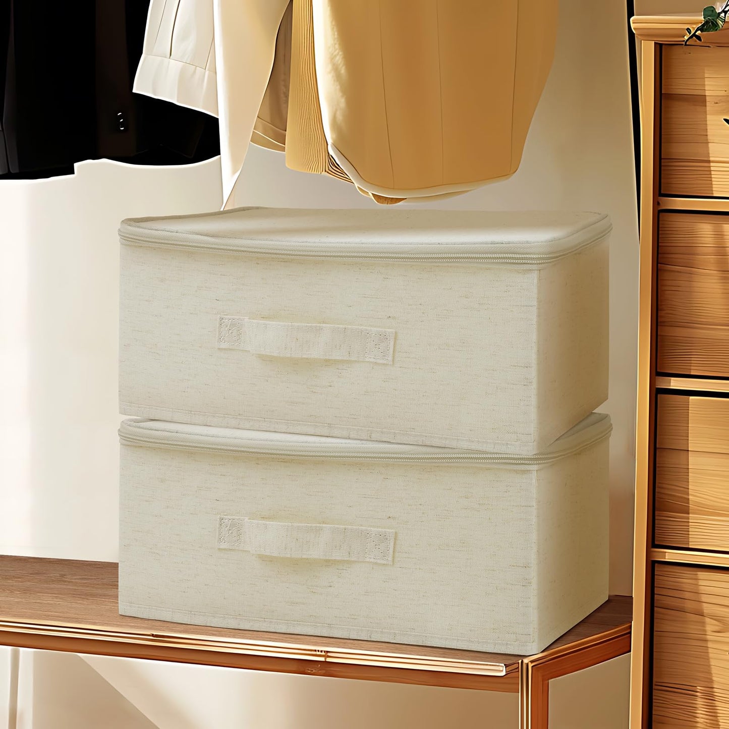 Flaxarne Fabric Storage Boxes with Zip Lids 3-Pack Dustproof Clothes Storage Boxes Bins for Wardrobe Bedroom Nursery,38 * 26 * 16cm