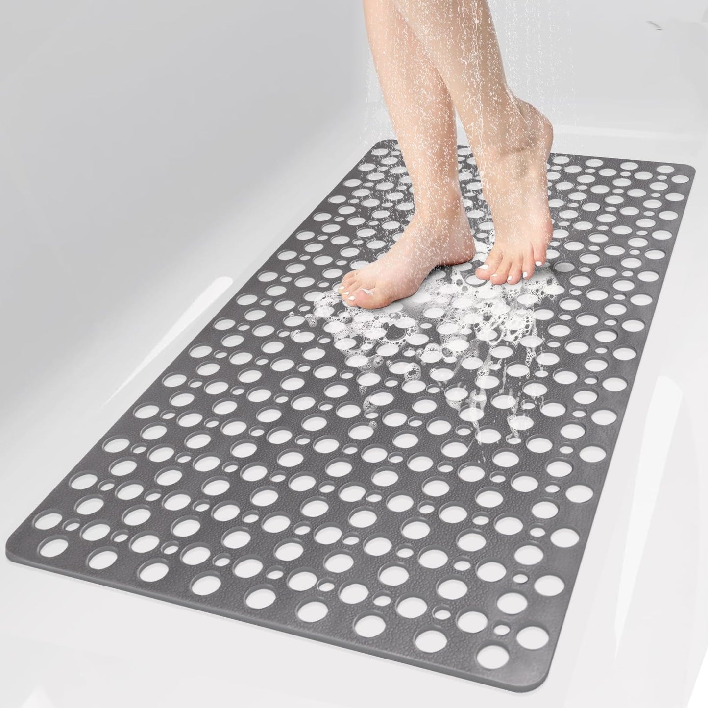 Bathtub Mat and Shower Mat Non Slip: 43 x 75 cm Soft TPE Bath Tub Mat with Suction Cups and Drain Holes, Anti Slip Shower Mats for Inside Shower