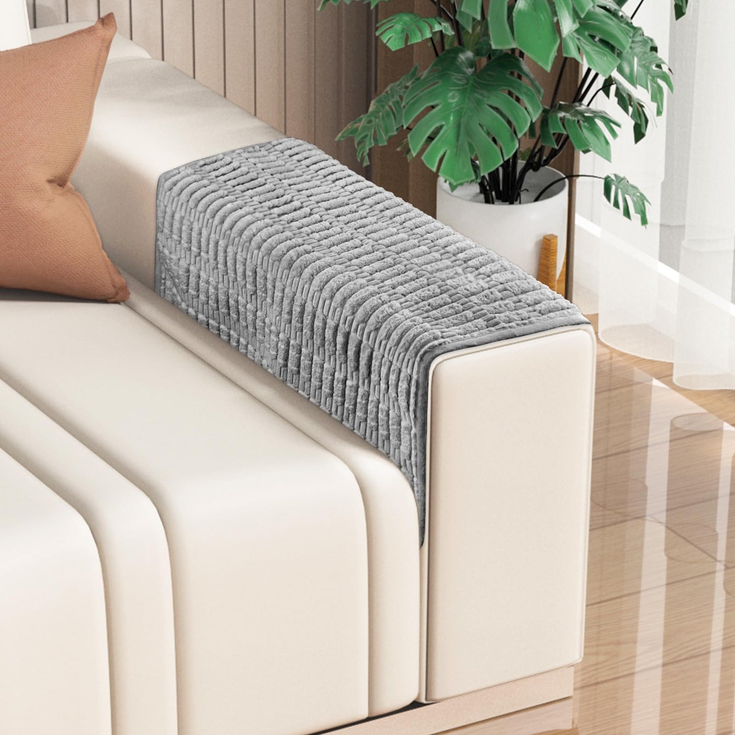 Sofa Armrest Cover, 2pcs Anti-Slip Couch Arm Protectors, Embossed Chenille Fabric Stretch Couch Arm Cover, Washable Pet Dog Couch Covers for Office