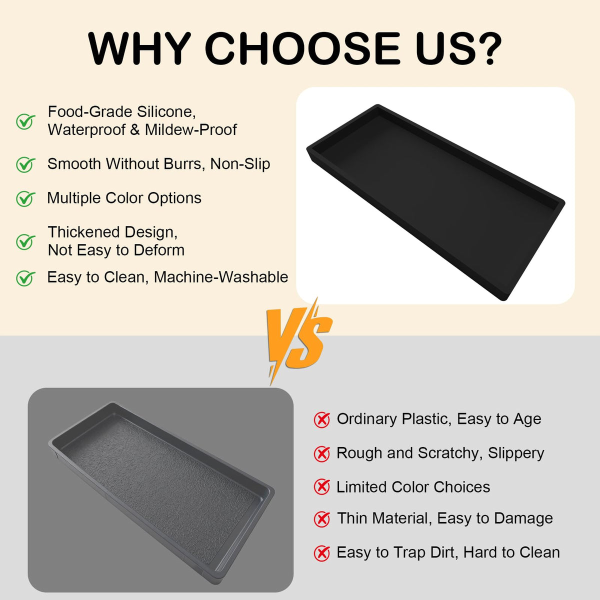 2pcs Bathroom Vanity Tray 20x10cm, Rectangular Soap Dispenser, Silicone Kitchen Sink Storage, Bathroom Countertop Tray Non-Slip and Easy to Clean