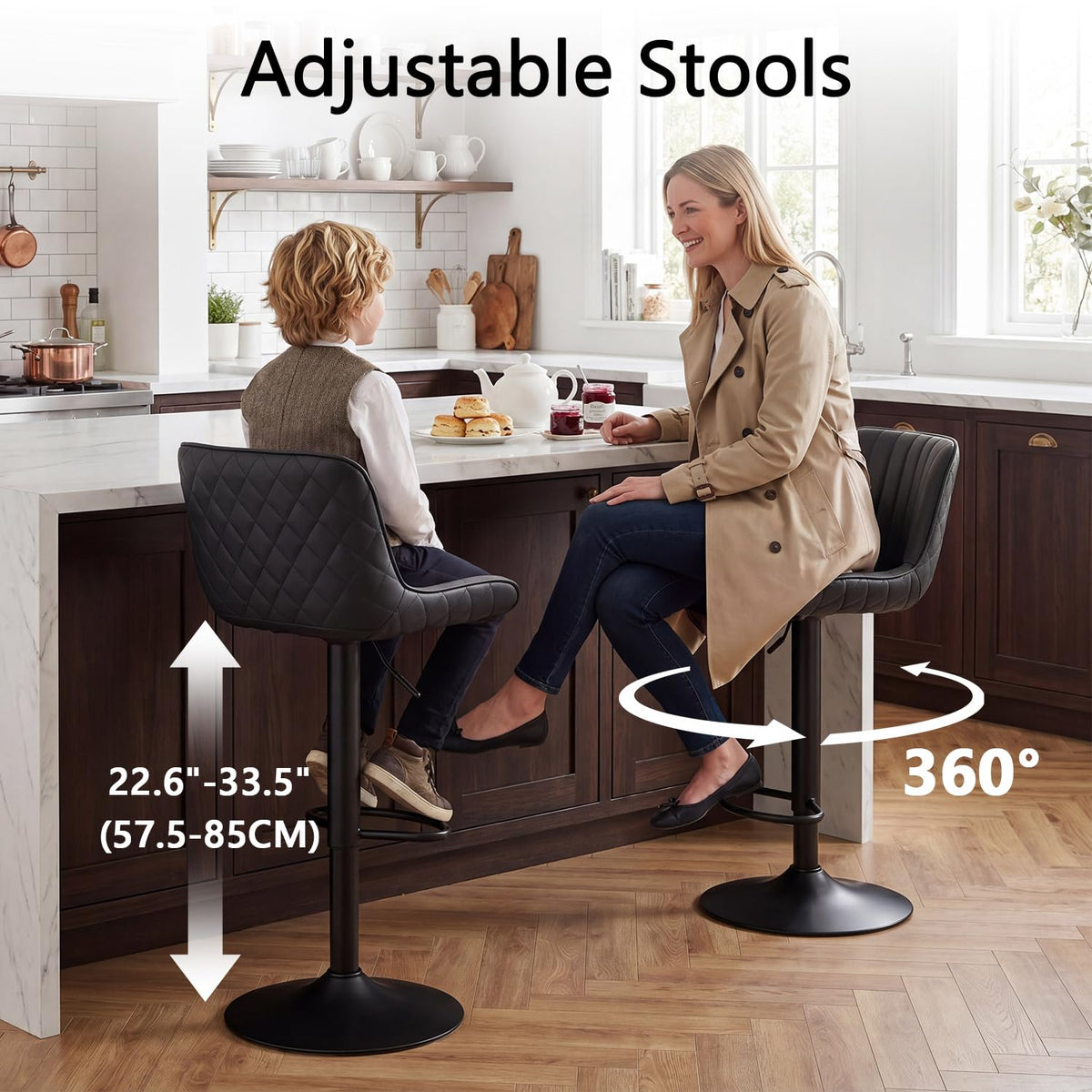 YOUNUOKE Black Bar Stools Set of 2 Counter Height Barstools