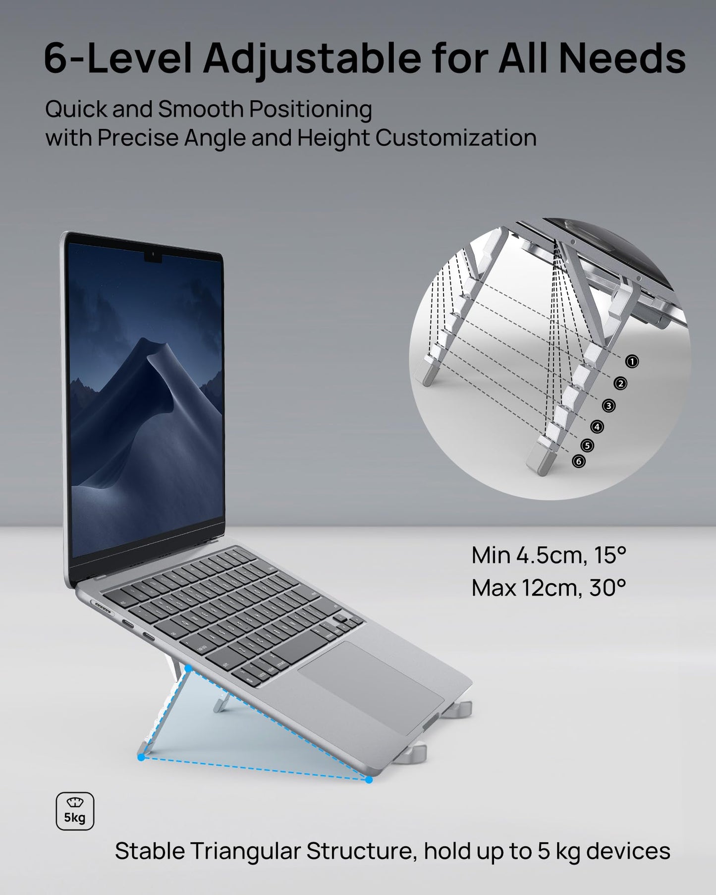 SODI Laptop Stand, Pocket-sized, Foldable and Portable Laptop Stand, 6 Adjustable Levels, Lightweight for Travel/Library/Cafe